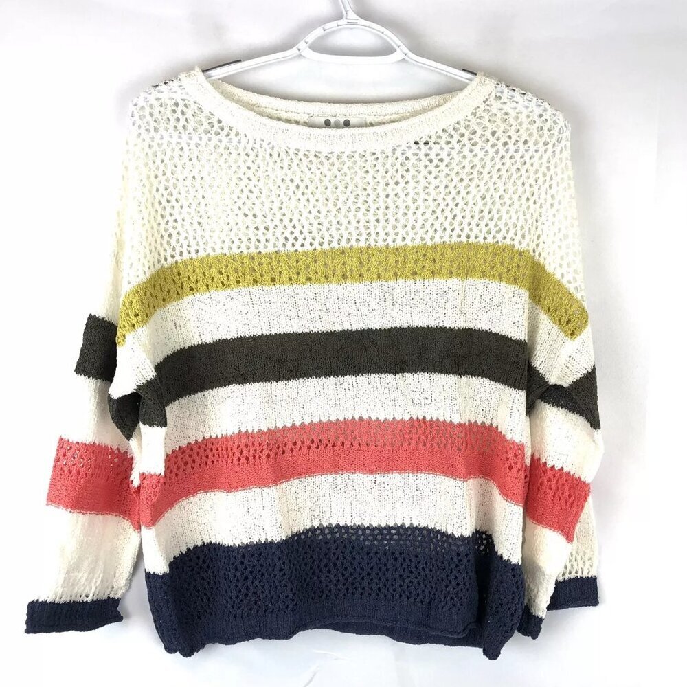 Three Dots Women’s Long Sleeve Knit Striped Sweater Size Small